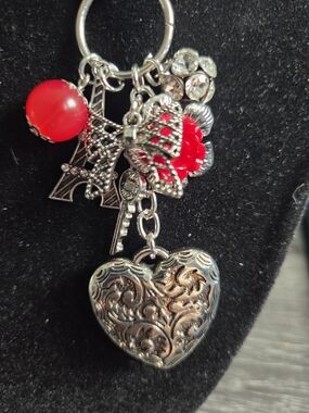paparazzi Silver Heart Charm Necklace with Red Beads and Bow
